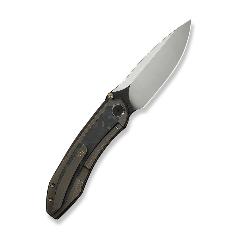 WEKNIFE Winsome Thumb Stud & Front Flipper Knife Bronze Titanium Handle With Marble Carbon Fiber Inlay (3.74" Satin Finished Bohler M390 Blade, Black Stonewashed Flat) WE23092 - 3