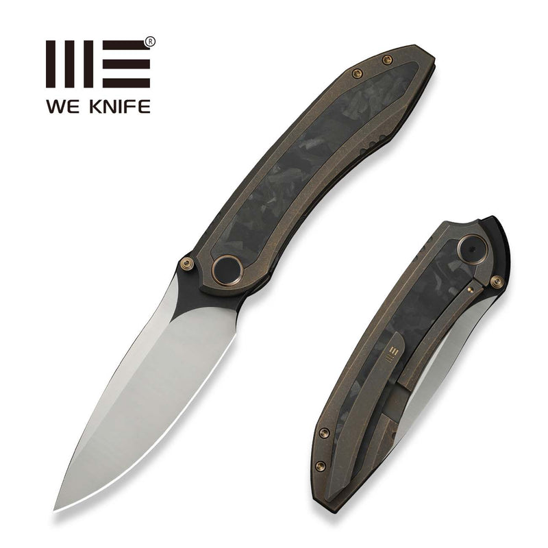 WEKNIFE Winsome Thumb Stud & Front Flipper Knife Bronze Titanium Handle With Marble Carbon Fiber Inlay (3.74" Satin Finished Bohler M390 Blade, Black Stonewashed Flat) WE23092 - 3