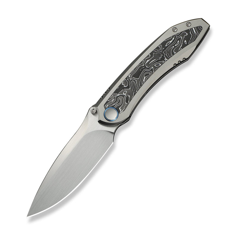 WEKNIFE Winsome Thumb Stud & Front Flipper Knife Gray Titanium Handle With Aluminum Foil Carbon Fiber Inlay (3.74" Hand Rubbed Satin Bohler M390 Blade) WE23092 - 2