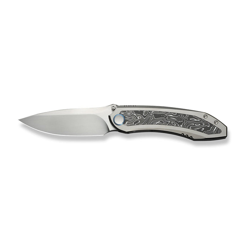 WEKNIFE Winsome Thumb Stud & Front Flipper Knife Gray Titanium Handle With Aluminum Foil Carbon Fiber Inlay (3.74" Hand Rubbed Satin Bohler M390 Blade) WE23092 - 2