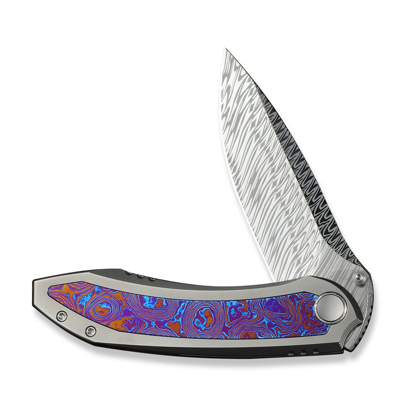 WEKNIFE Winsome Thumb Stud & Front Flipper Knife Polished Bead Blasted Titanium Handle With Timascus Inlay (3.74" Fafnir Damasteel Blade) WE23092 - DS1