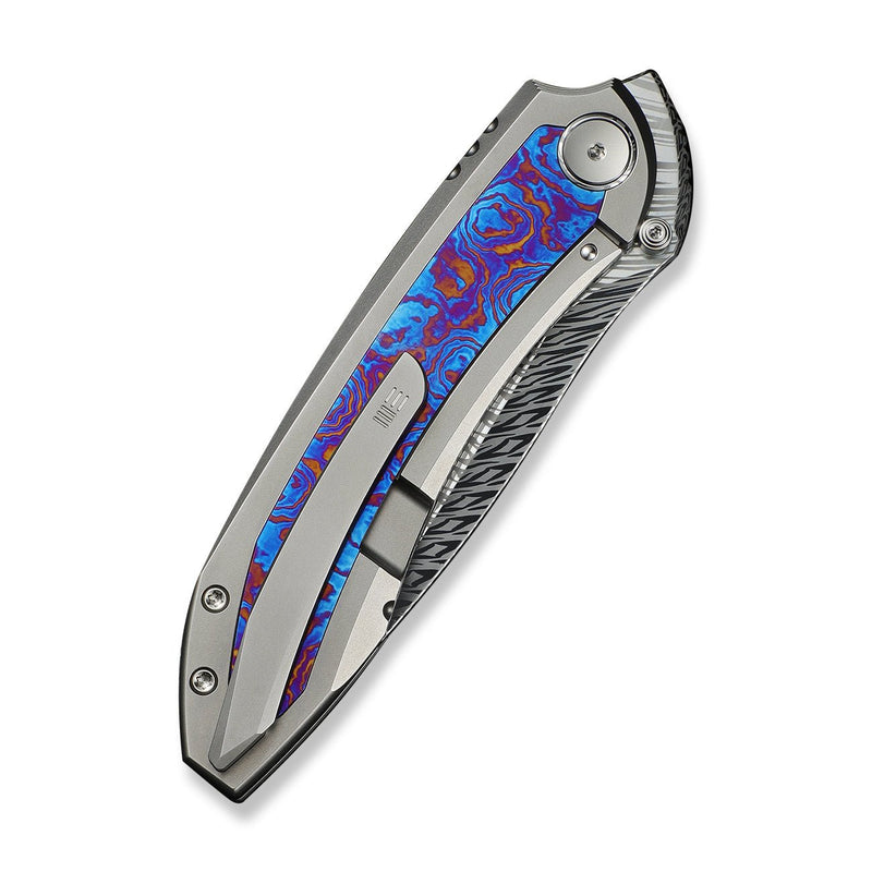 WEKNIFE Winsome Thumb Stud & Front Flipper Knife Polished Bead Blasted Titanium Handle With Timascus Inlay (3.74" Fafnir Damasteel Blade) WE23092 - DS1