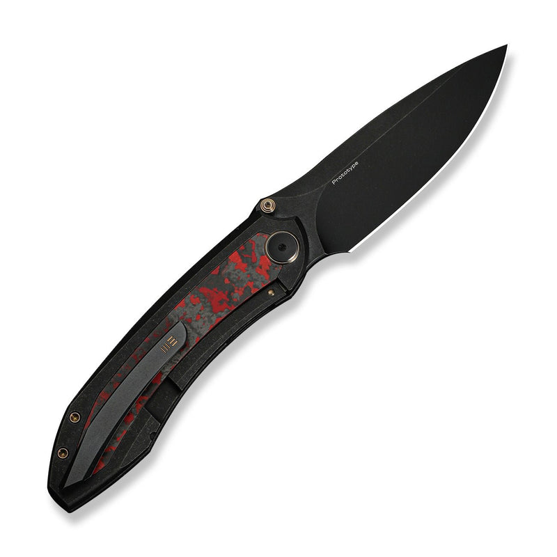 WEKNIFE Winsome Thumb Stud Knife Black Titanium Handle With Red & Black Lava Flow Fat Carbon Fiber Inlay (3.74" Black Stonewashed Bohler M390 Blade) WE23092 Sample1