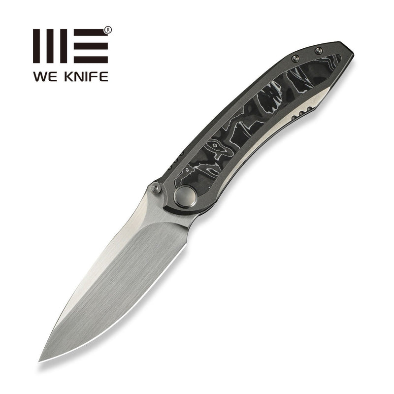 WEKNIFE Winsome Thumb Stud Knife Polished Bead Blasted Titanium Handle With Black & White Aluminum Foil Carbon Fiber Inlay (3.74" Hand Rubbed Satin Bohler M390 Blade) WE23092 Sample2