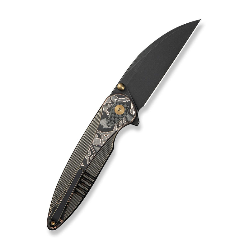 WEKNIFE Zenthra Flipper & Thumb Stud Knife Bronze / Black Titanium Handle With Copper Foil Carbon Fiber Inlay (3.3" Black Stonewashed Bohler M390 Blade) WE24021C - 3