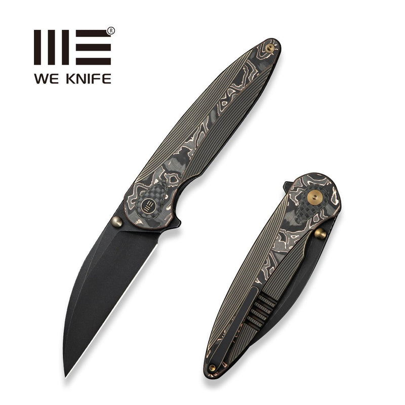 WEKNIFE Zenthra Flipper & Thumb Stud Knife Bronze / Black Titanium Handle With Copper Foil Carbon Fiber Inlay (3.3" Black Stonewashed Bohler M390 Blade) WE24021C - 3