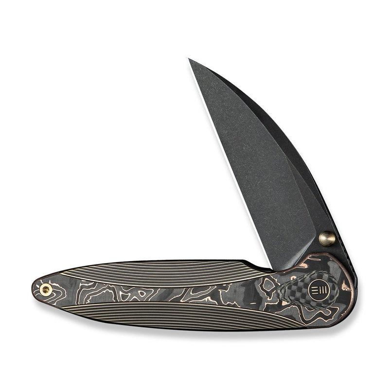 WEKNIFE Zenthra Flipper & Thumb Stud Knife Bronze / Black Titanium Handle With Copper Foil Carbon Fiber Inlay (3.3" Black Stonewashed Bohler M390 Blade) WE24021C - 3