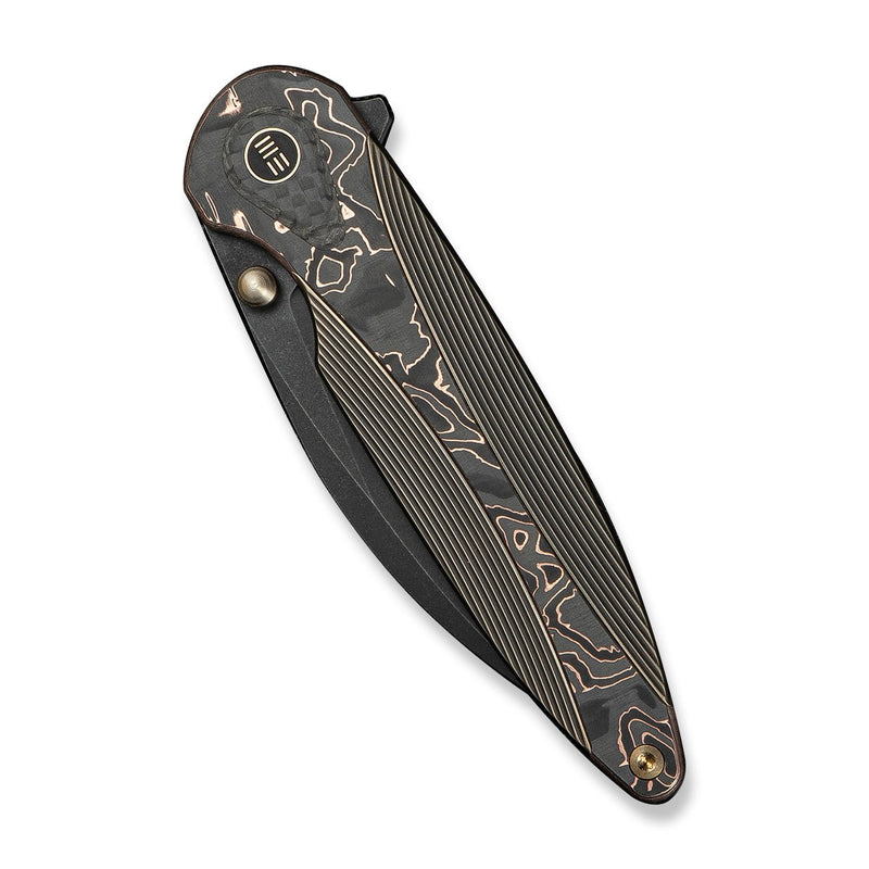 WEKNIFE Zenthra Flipper & Thumb Stud Knife Bronze / Black Titanium Handle With Copper Foil Carbon Fiber Inlay (3.3" Black Stonewashed Bohler M390 Blade) WE24021C - 3