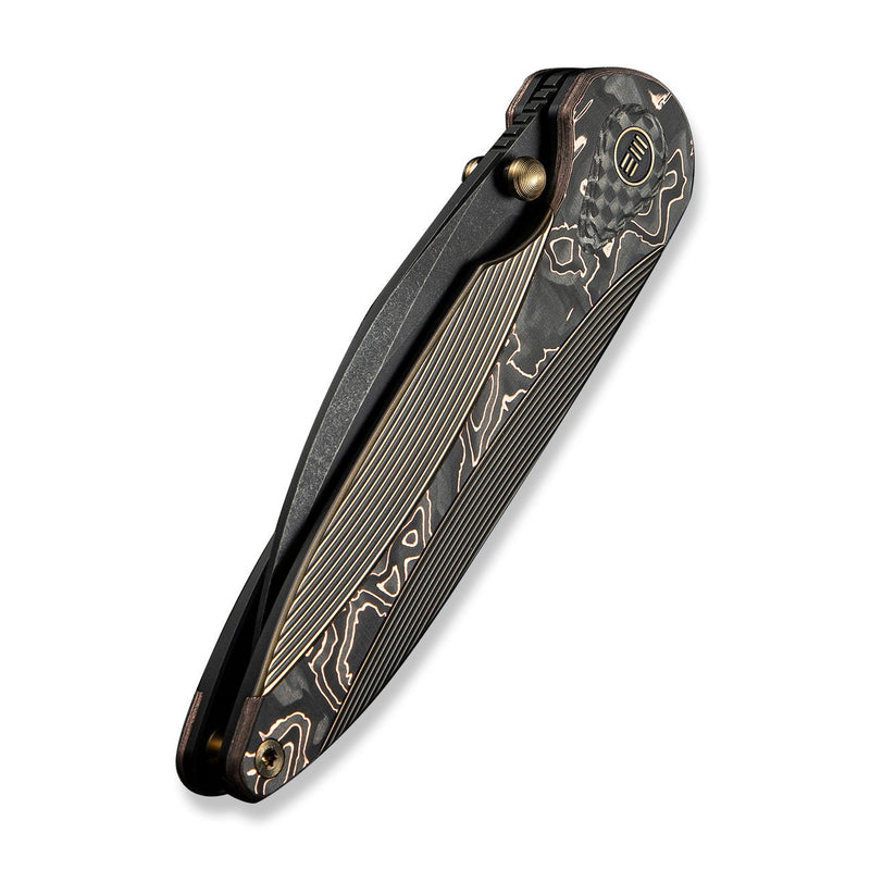 WEKNIFE Zenthra Flipper & Thumb Stud Knife Bronze / Black Titanium Handle With Copper Foil Carbon Fiber Inlay (3.3" Black Stonewashed Bohler M390 Blade) WE24021C - 3