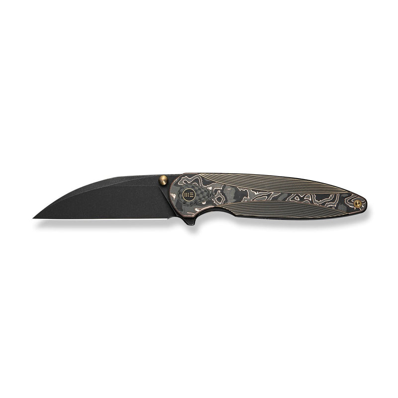 WEKNIFE Zenthra Flipper & Thumb Stud Knife Bronze / Black Titanium Handle With Copper Foil Carbon Fiber Inlay (3.3" Black Stonewashed Bohler M390 Blade) WE24021C - 3