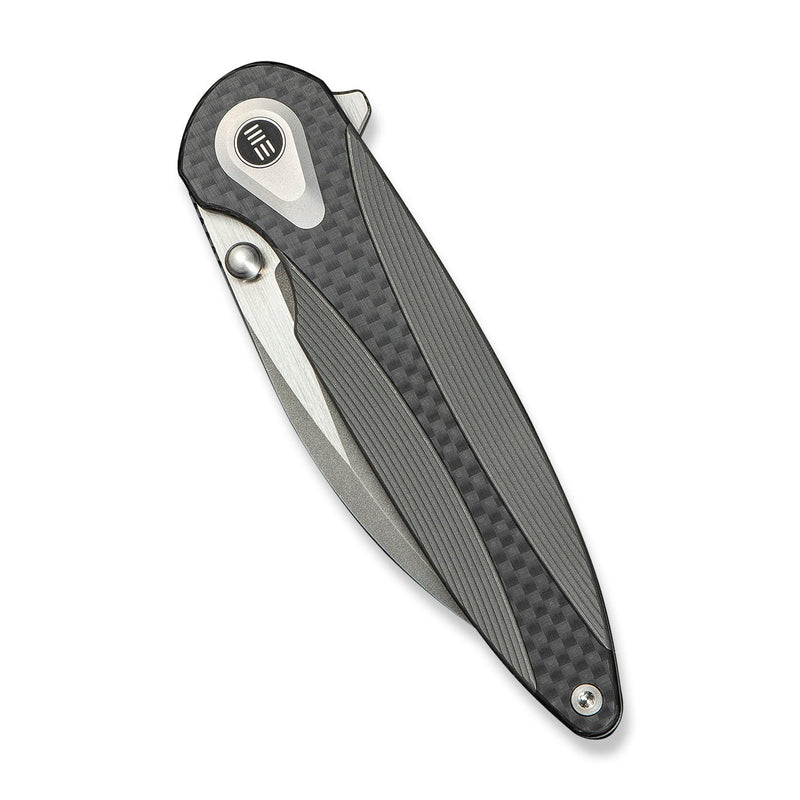 WEKNIFE Zenthra Flipper & Thumb Stud Knife Gray Titanium Handle With Twill Carbon Fiber Inlay (3.3" Gray Stonewashed Bohler M390 Blade, Satin Flat) WE24021C - 2