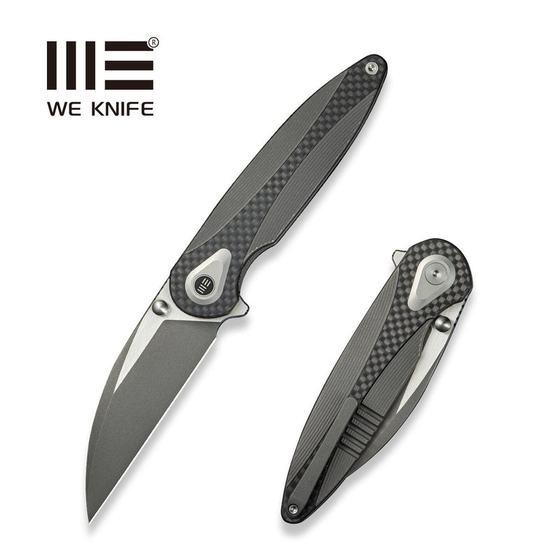 WEKNIFE Zenthra Flipper & Thumb Stud Knife Gray Titanium Handle With Twill Carbon Fiber Inlay (3.3" Gray Stonewashed Bohler M390 Blade, Satin Flat) WE24021C - 2