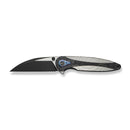 WEKNIFE Zenthra Flipper & Thumb Stud Knife Satin / Black Titanium Handle With Shredded Carbon Fiber Inlay (3.3" Black Stonewashed Bohler M390 Blade, Satin Flat) WE24021C - 1