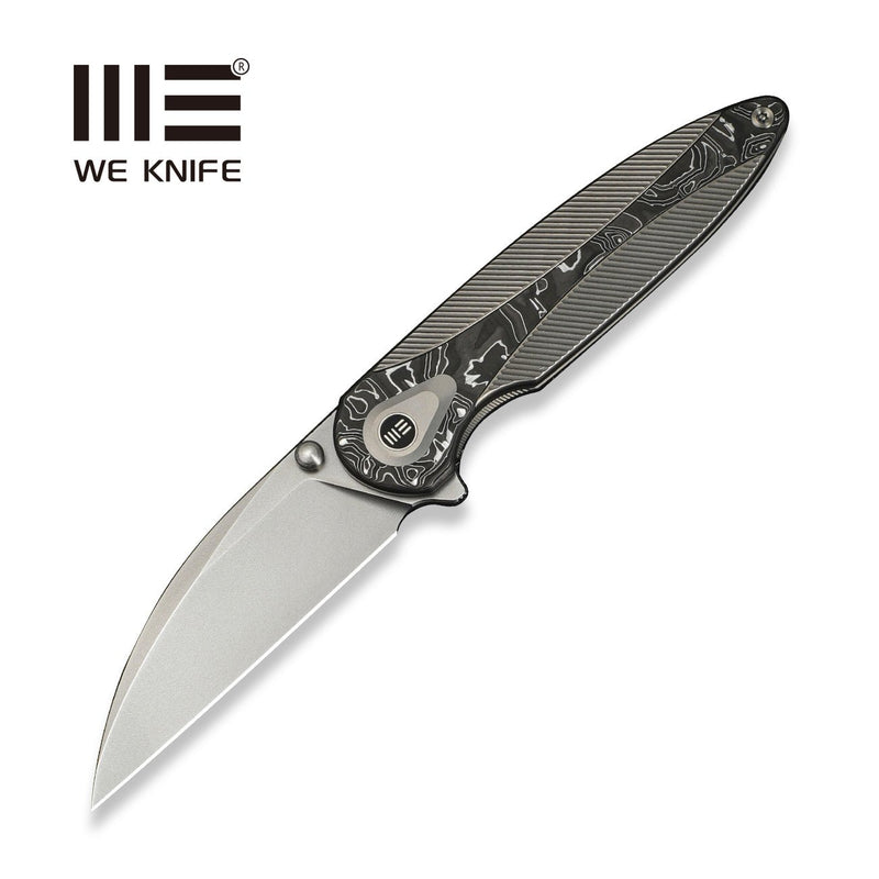 WEKNIFE Zenthra Thumb Stud & Flipper Knife Polished Bead Blasted Titanium Handle With Black & White Aluminum Foil Carbon Fiber Inlay (3.3" Polished Bead Blasted CPM S45VN Blade) WE24021B Sample1