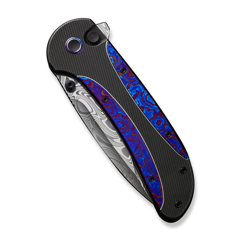 WEKNIFE Zizzit Flipper & Thumb Stud & Button Lock Knife Black Titanium Handle With Timascus Inlay (3.8" Thor Damasteel Blade) WE23031-DS1