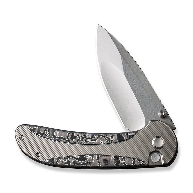 WEKNIFE Zizzit Flipper & Thumb Stud & Button Lock Knife Polished Bead Blasted Titanium Handle With Aluminum Foil Carbon Fiber Inlay (3.8" Polished Bead Blasted CPM 20CV Blade) WE23031-2