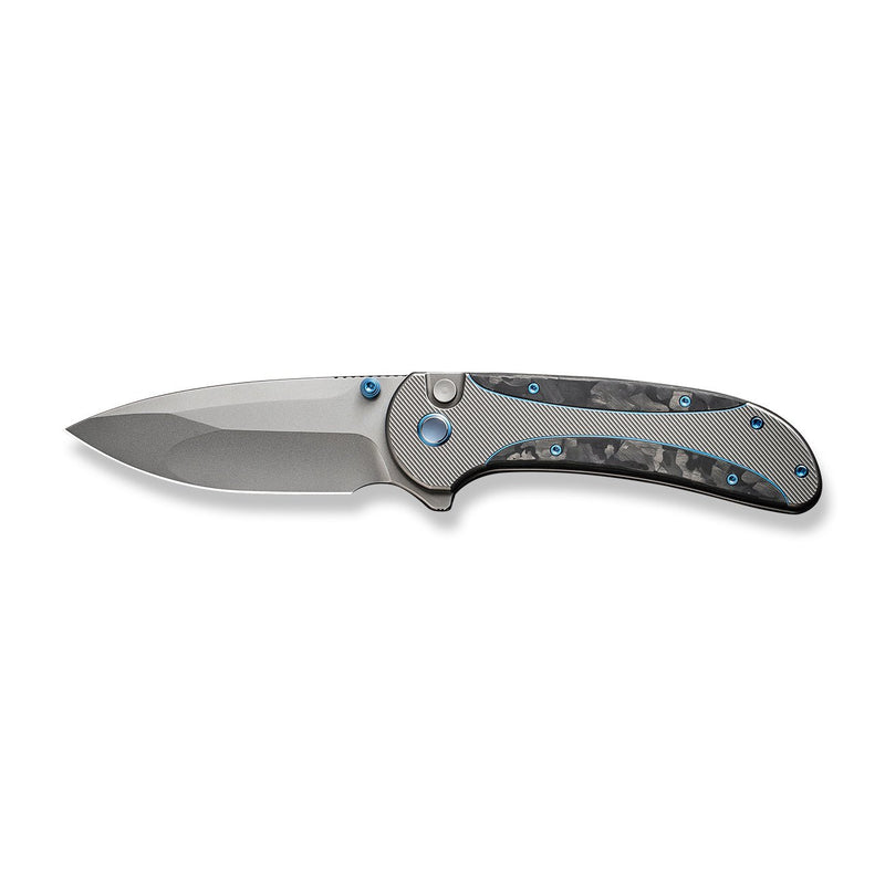 WEKNIFE Zizzit Flipper & Thumb Stud & Button Lock Knife Polished Bead Blasted Titanium Handle With Marble Carbon Fiber Inlay (3.8" Polished Bead Blasted CPM 20CV Blade) WE23031-3
